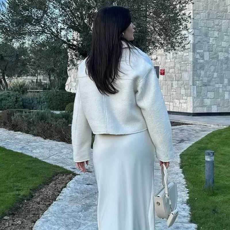 Tweed Men's Jackets MUJER White Jacket Women Cropped Bomber Jackets for Women Long Sleeve Zipper Jacket Woman Autumn Streetwear Outerwears N261