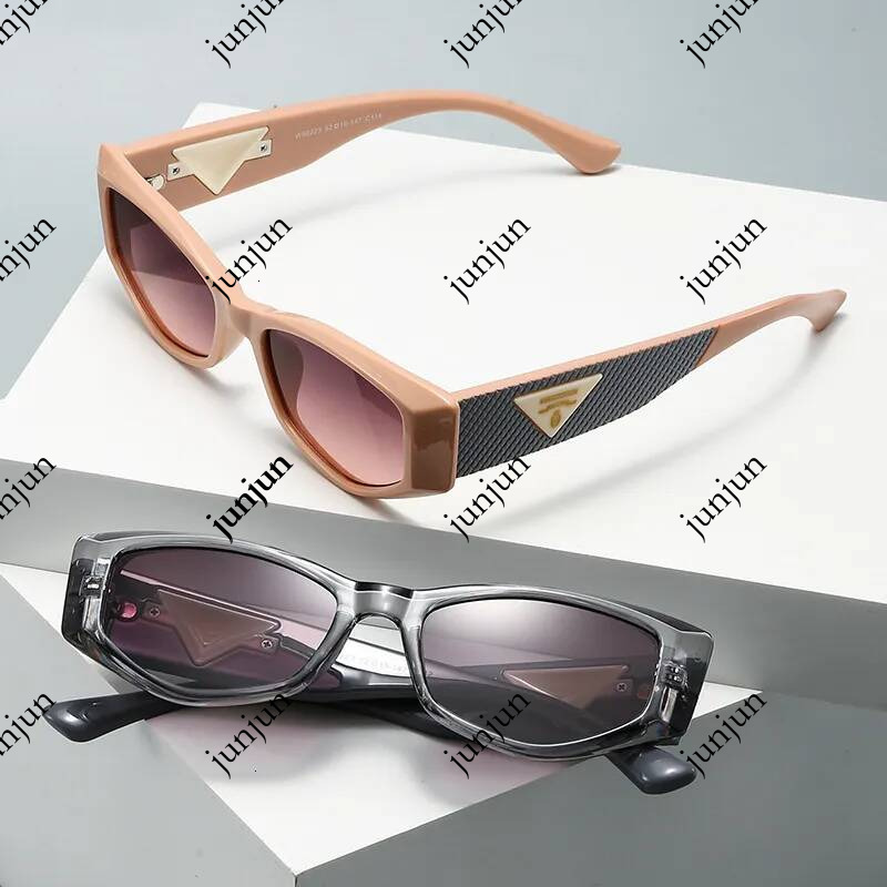 Luxur brands designer 2026 New Womens Cat Ee Sunglasses Small Frame with Triangle Logo Woven Temple UV400 Anti UV European American Streetwear Shade