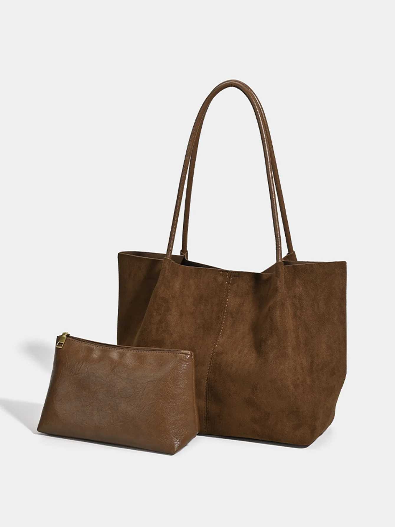 Totes One-shoulder fashionable autumn and winter large-capacity vintage suede 2025 new casual commuter one-shoulder handheld tote bag X261016
