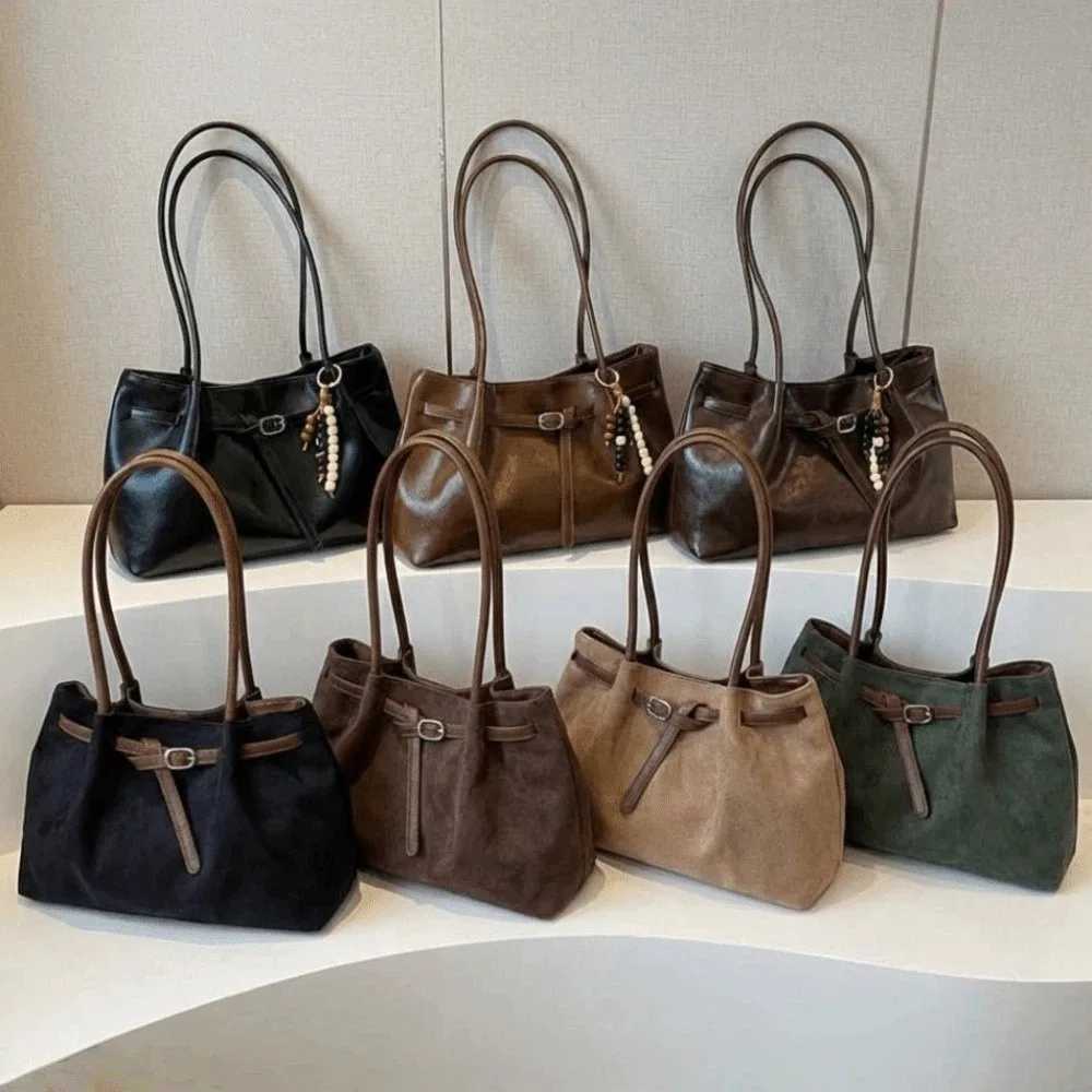 Totes Suede/PU Leather Shoulder Bag Retro Elegant Handbag Large Capacity Solid Color Commuting Tote Bag School/Travel/Work X2610161