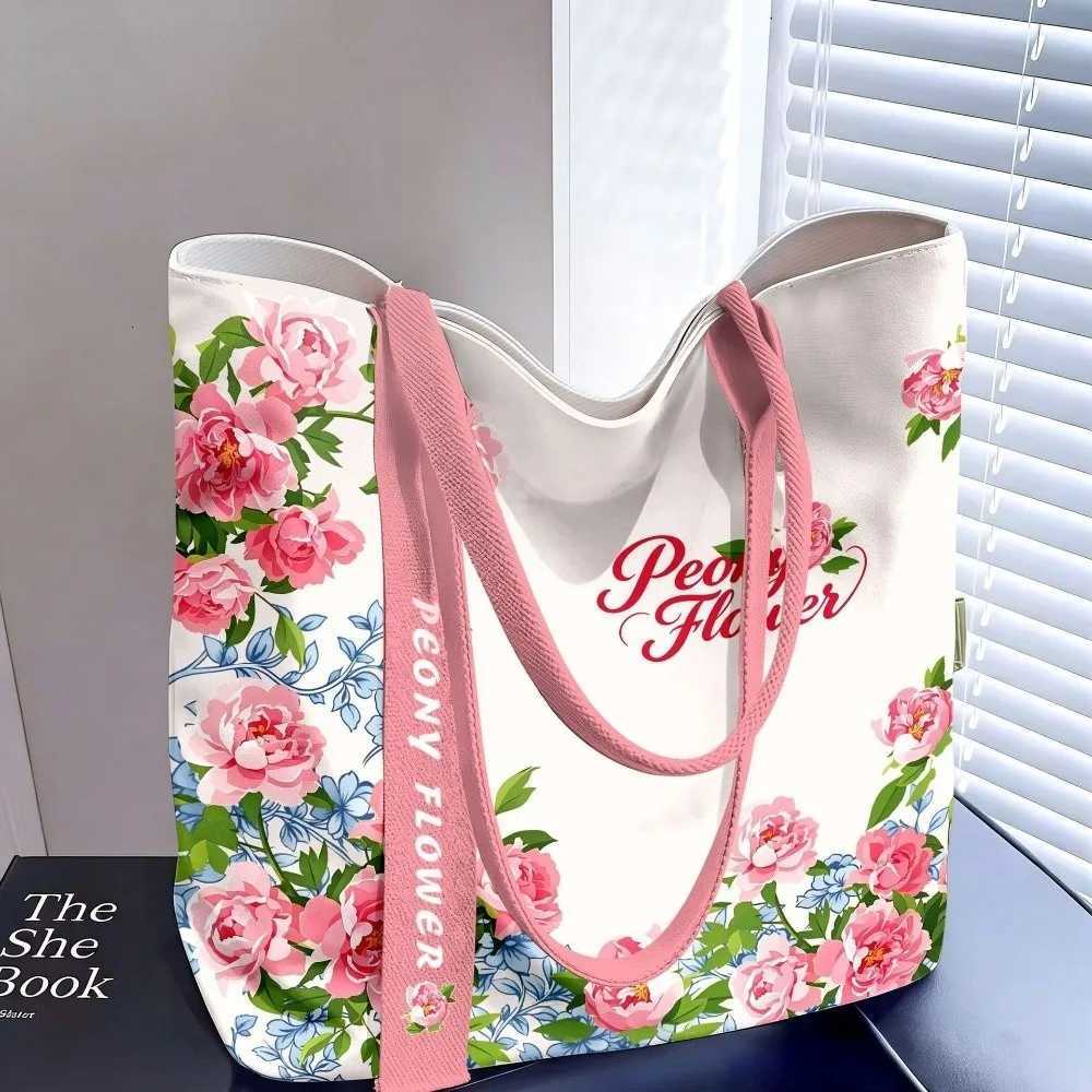 Evening Bags Fashion Floral Canvas Tote Bag Large Capacity Reusable Commute Handbag Lightweight Shopping Bag Daily Commute H261016