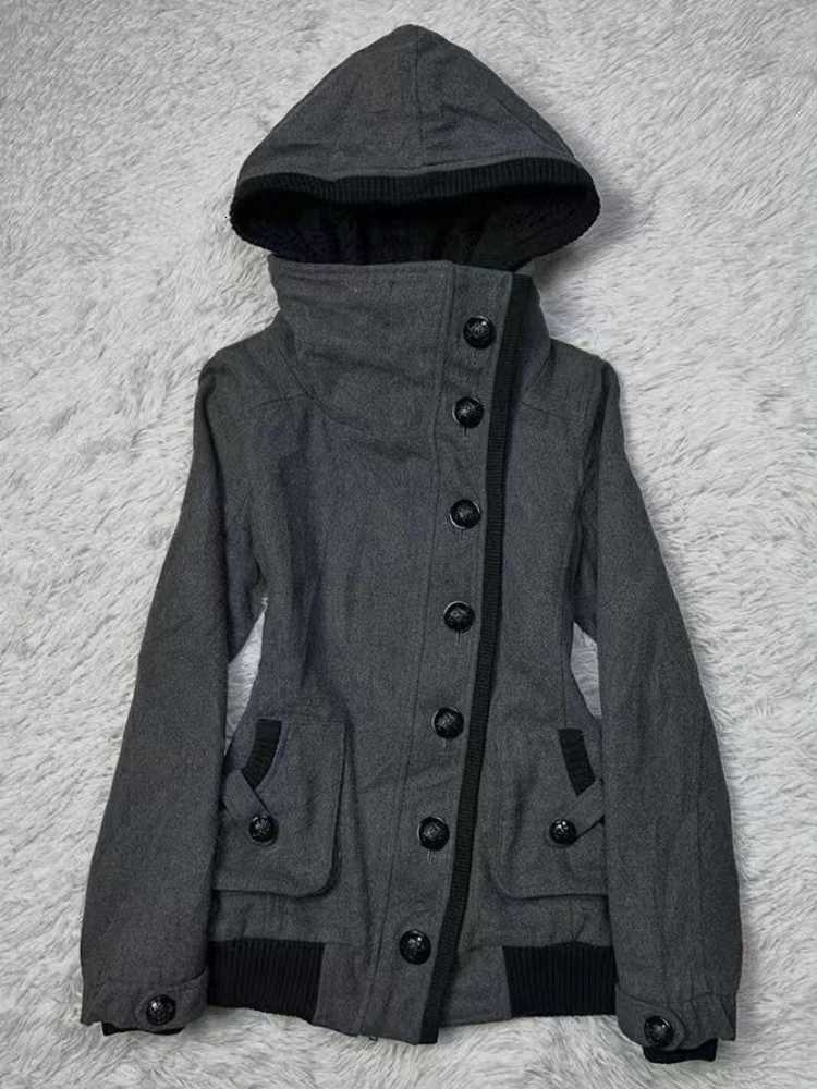 Zip Men's Jackets Womens Asymmetrical Hooded Jacket Dark Charcoal Grunge Y2K Vintage Streetwear Multi Pockets Ribbed Hem Techwear Alt Emo Punk