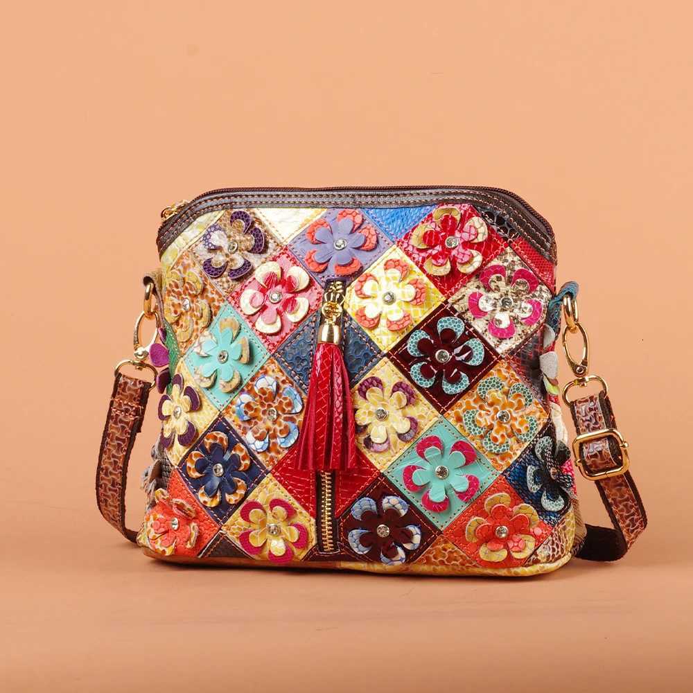 Shoulder Bags Multi-color snake pattern splicing tassel genuine leather cowhide bag shoulder women's bag personalized casual women's small