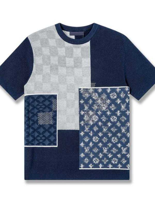 Early spring new high-grade cotton printed T-shirt round neck stitching pullover short sleeves Size m-xxxl Color black white 422A