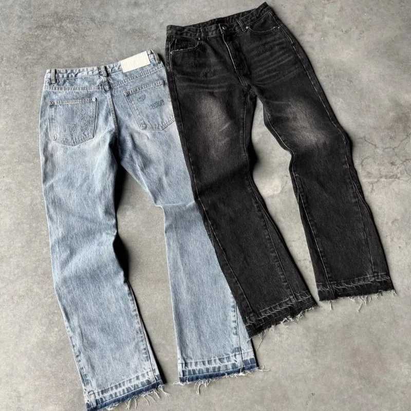 Men's Jeans Y2K Vintage Slim Fit Jeans Trendy Washed Men Women Harajuku Hip Hop Straight Leg Pants Gothic Fringed Casual Micro Flared PantsT261