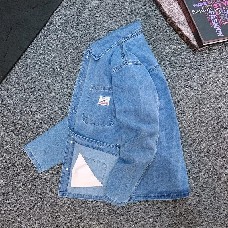 Autumn Men Old Money Style Denim Shirt Long Sleeve Loose Versatile Casual Jacket Outerwear Fashion Pocket Daily Clothing 261012