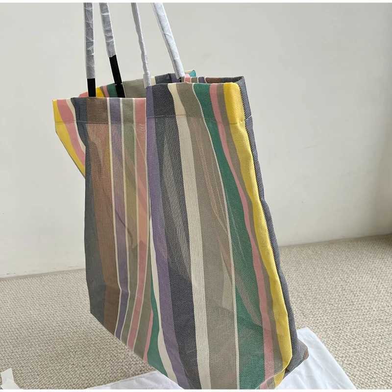 Totes Niche Design Rainbow Vertical Stripe Sheepskin Tote Bag Large Capacity Casual Shopping HandbagSpring Summer Commute and Travel X261016