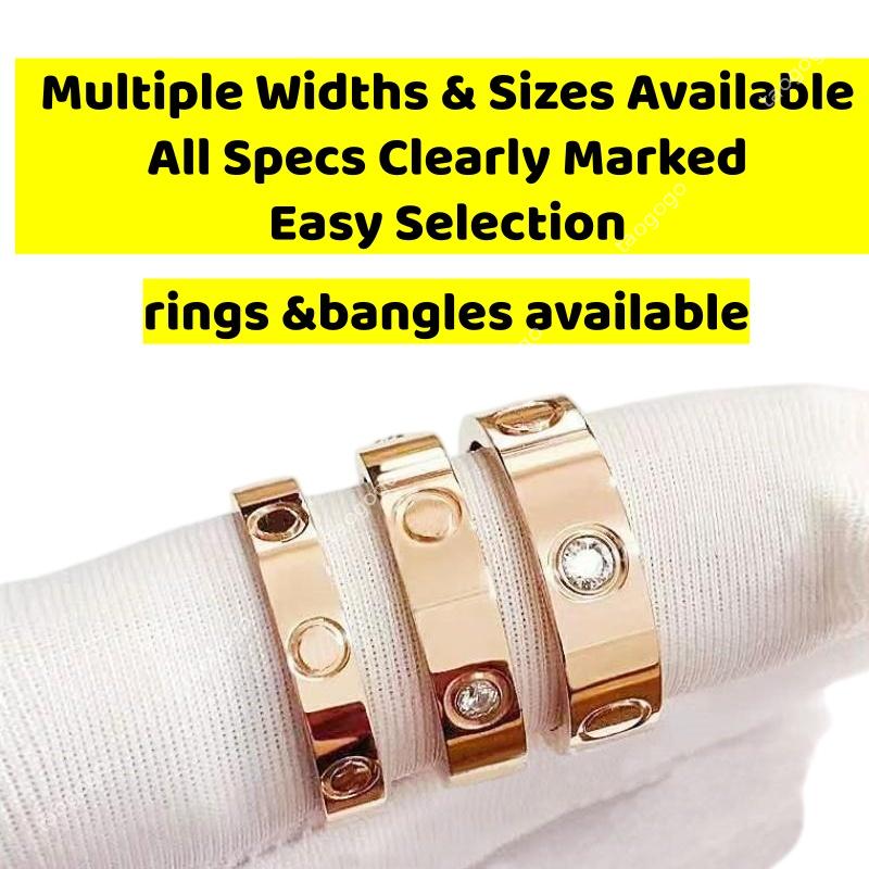 All Size Luxury Designer Classic Titanium Steel Screw Band Ring 4mm 5mm 6mm Width Rose Gold Plated Zircon Inlaid Unisex Couple Ring Luxury Jewelry G