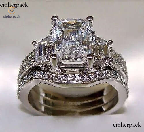 SZ5-11 Free shipping Fashion jewelry princess cut 10kt gold filled GF white topaz CZ Simulated Dia Wedding Lady women ring set