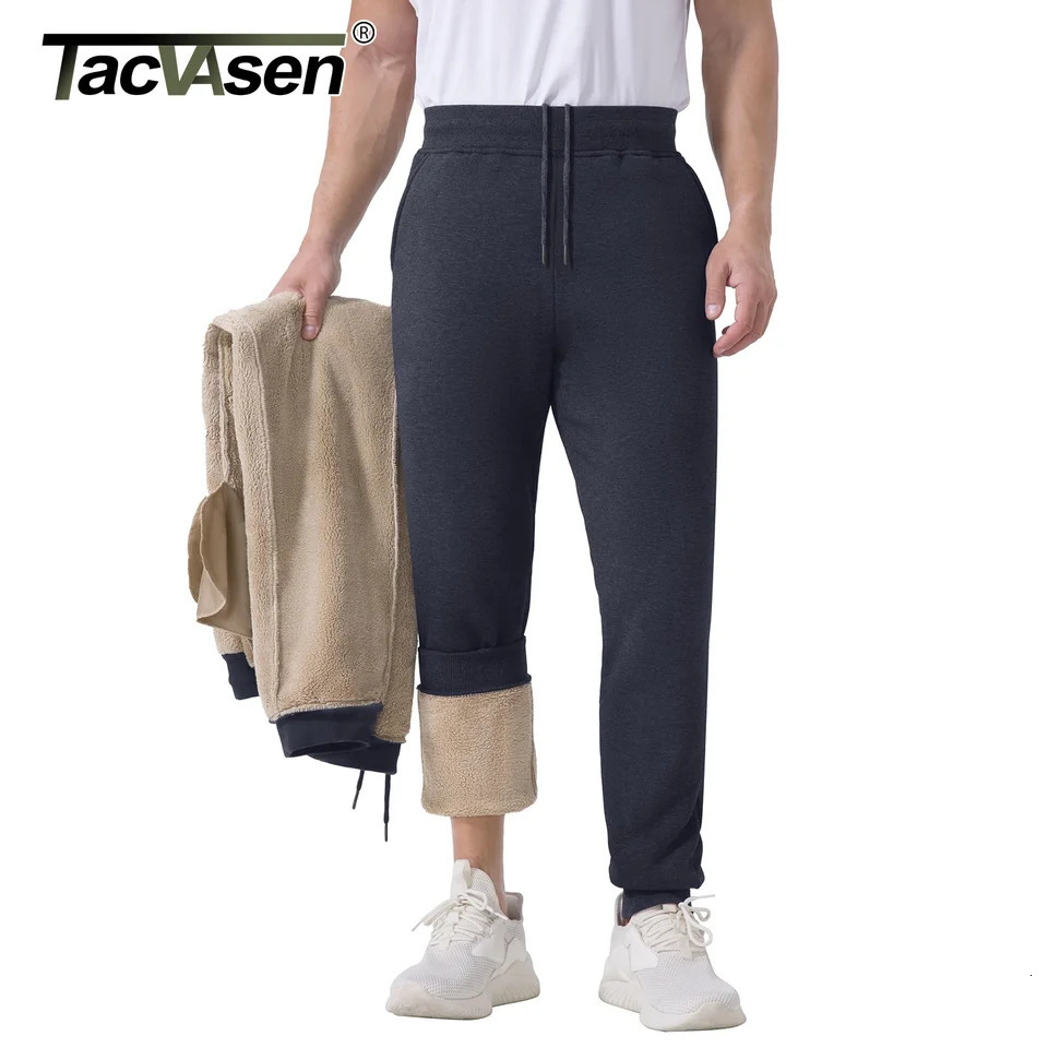 TACVASEN Sherpa Fleece Lined Sweatpants Mens Thicken Warm Winter Pants Outdoor Hiking Running Athletic Joggers Male Trousers 260923