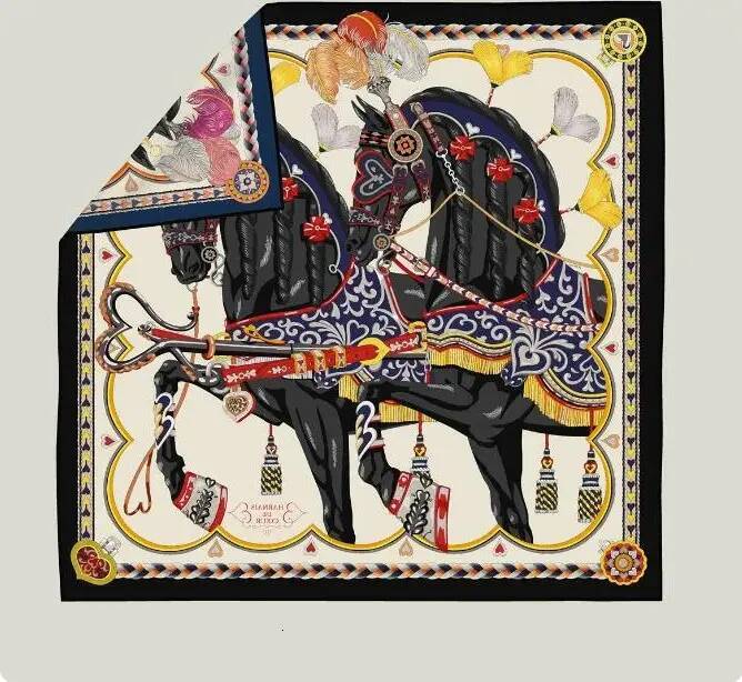 Best selling Designer 90x 90 Square Spring New Twill Shawl Double Sided Love Warhorse Printed Same Flower Different Color Exquisite Handmade Rolled