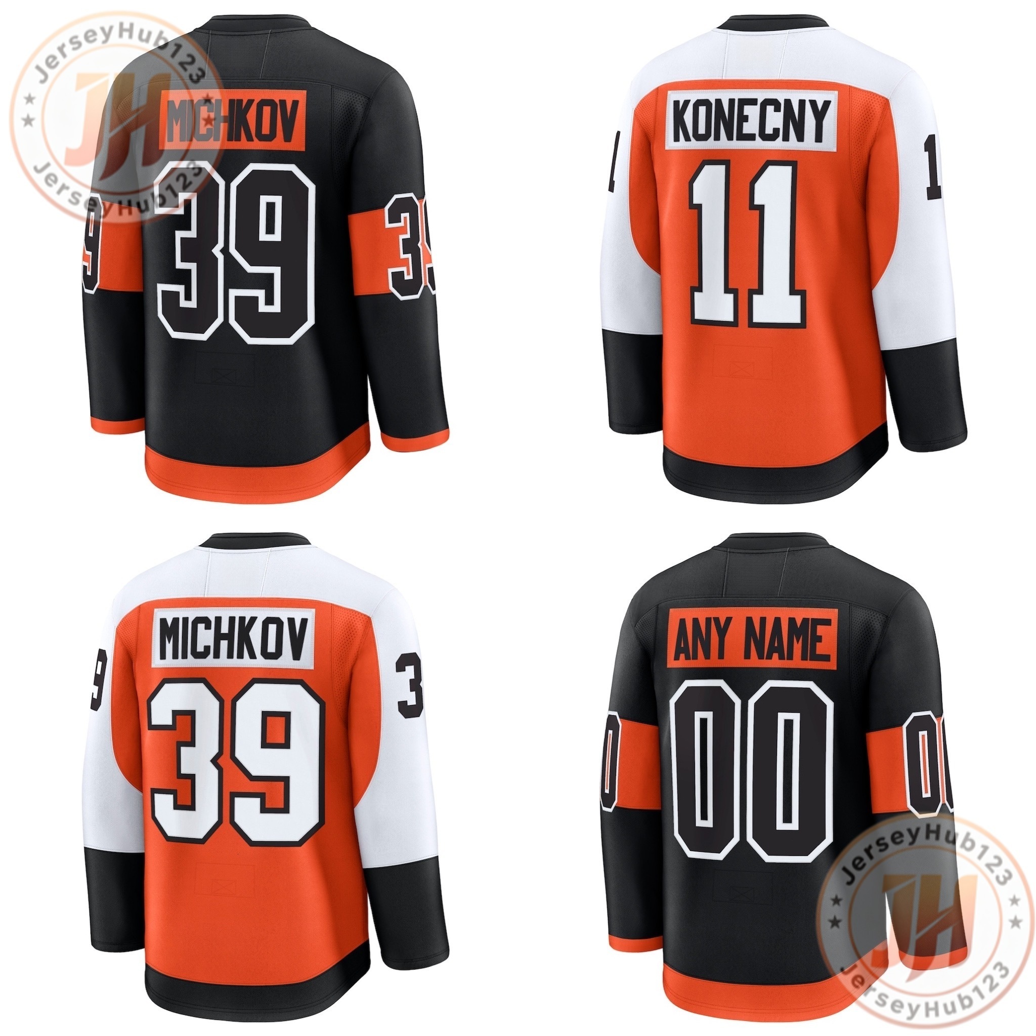 39 Michkov #11 Konecny #46 Zegras Men's Embroidery Ice Hockey Jersey Orange Wholesale Hockey Uniform