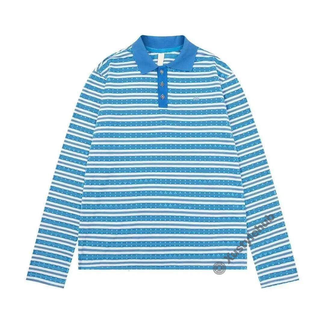 Chrome Loose Long Sleeve Striped T shirt Men Luxury Brand Retro Cross Pattern Lapel Tees Casual Button High Quality chrome hoodie 156