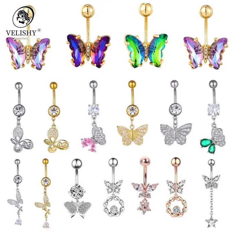 Colorful Crystal Butterfly Navel Earring 10mm Surgical Steel Belly Button Piercing Rings Woman Ear Lobe Stud Body Jewelry Q261016