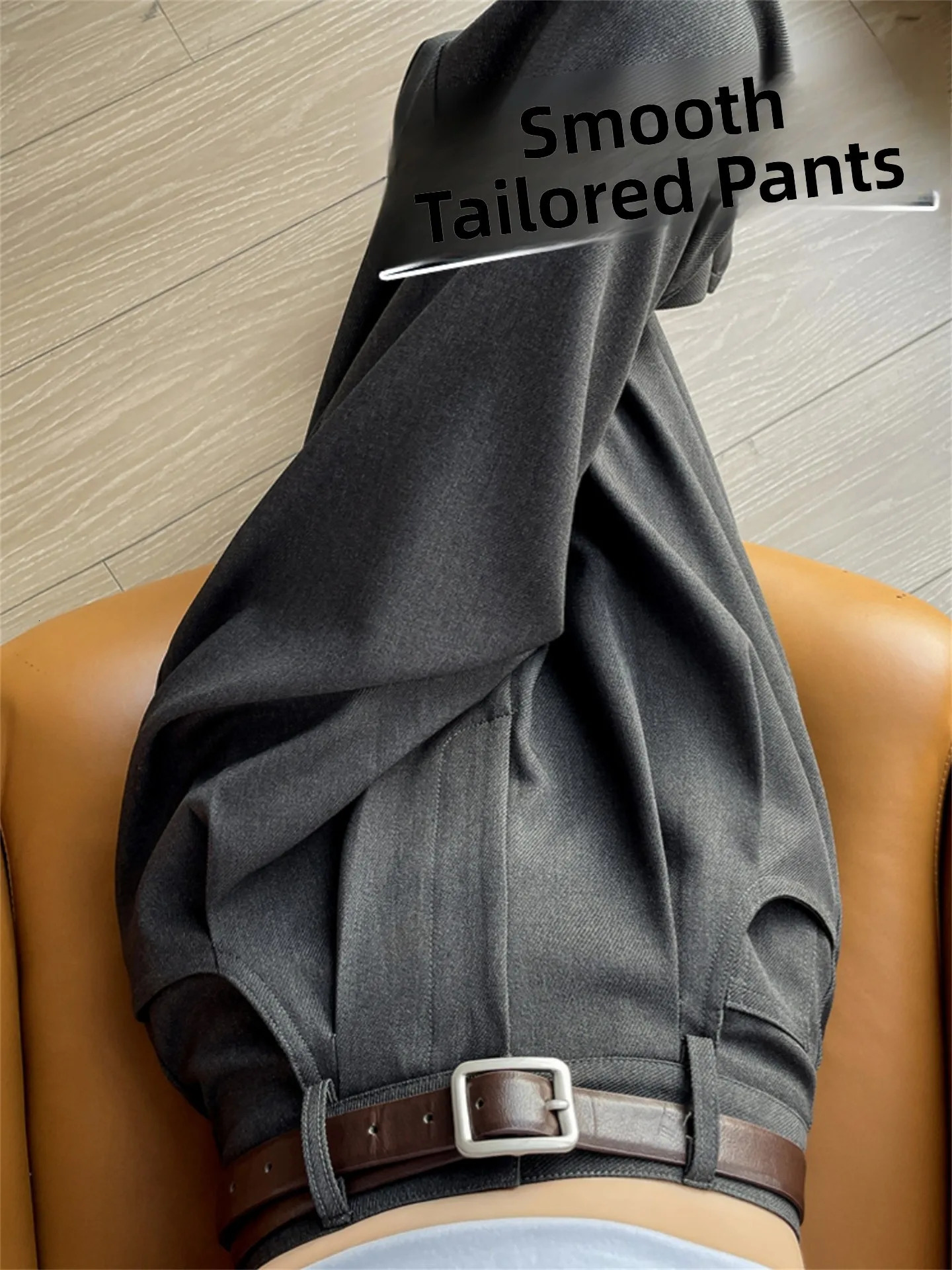 Gray Woolen Suit Wide Leg Pant plus Size High Waist Autumn Thickened Straight Tube FloorLength 261015