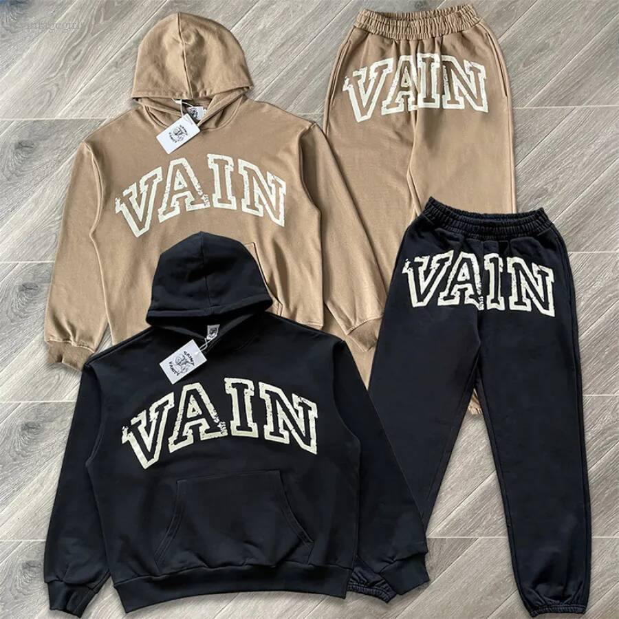 Black Khaki Men's Plus Size Hooded Sweatshirts And Pants 2026Ss Retro Designer Tracksuit Men Autumn Winter Sportwear Suits Size S-Xl
