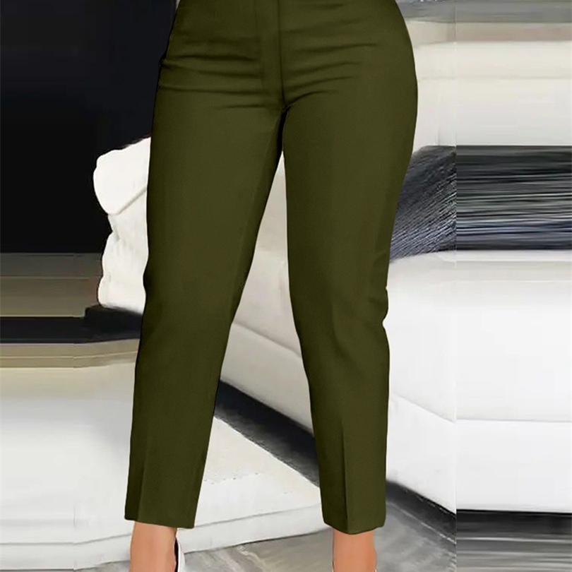 2026 Women Elegant Autumn High Waist Slim Straight Casual Trousers Polyester Solid Color Fashion Office Lady Cropped Pants 261014