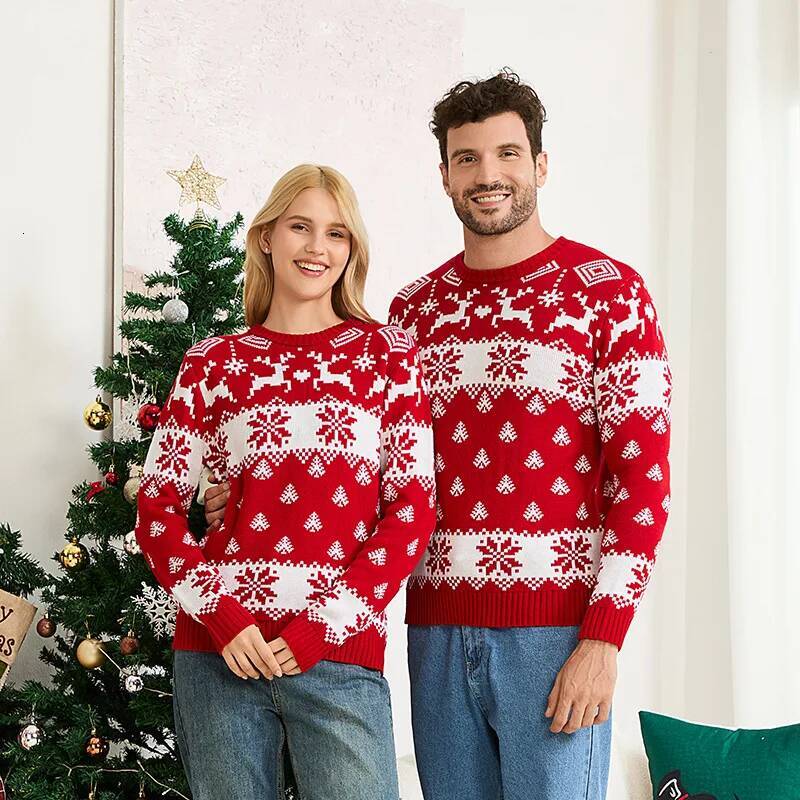 Winter Women Men sweater Full Sleeve Jacquard Print Knitwear Loose Soft Jumper Adults Xmas Party Look Pullover