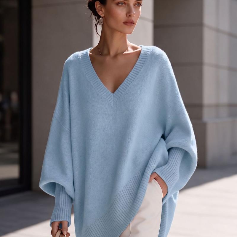Designer Women's Long Sleeve V Neck Loose Daily Sweater Solid Color Oversized Pullover Top Fall Winter Casual Jumper