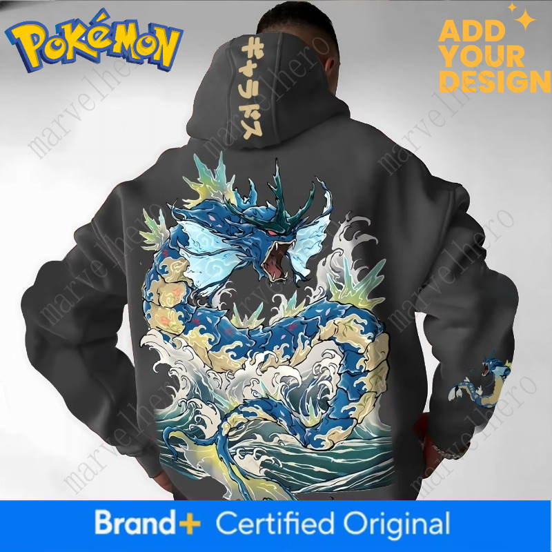 PokeMon Men S Hoodie Autumn Winter Anime Gyarados Cool Print Loose Street Casual Daily Wear Japanese Original Jumper Top