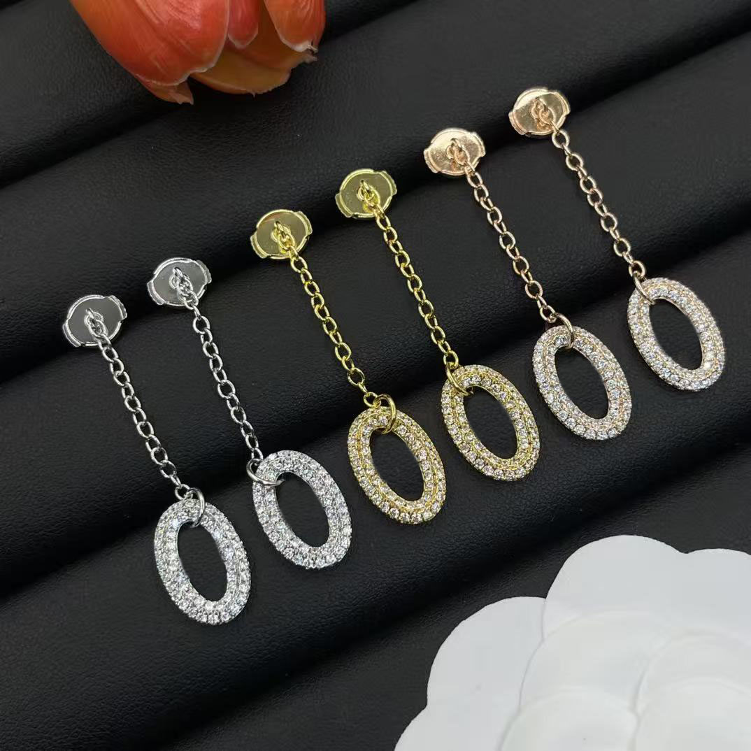 Luxury designer fashion, Dangle Chandelier earrings gold silver rose gold diamonds pendant earrings for women's wedding party birthday gifts je