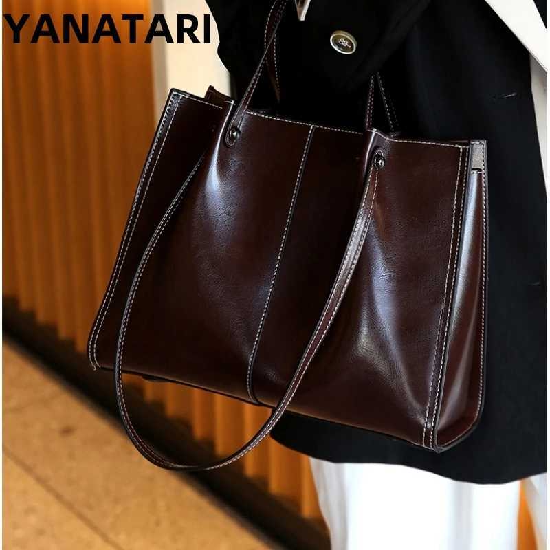 Shoulder Bags Woman Shoulder Bag Soft Leather Large Capacity Square Tote Bag Vintage Fashionable Cowhide Handbag Shopping Underarm Bags H261016