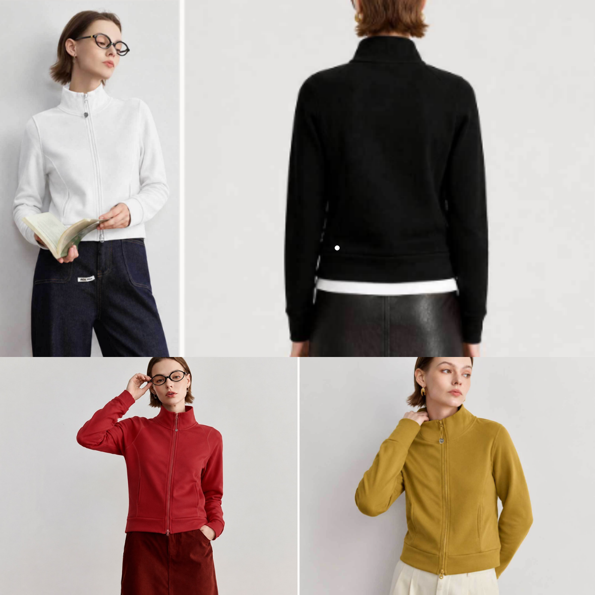 L6696 New Fall/Winter Collection Women's Short-Sleeve Slim-Fit Slimming Sports Jacket Fleece Lining Casual Yoga Top with Stand-Up Collar Double