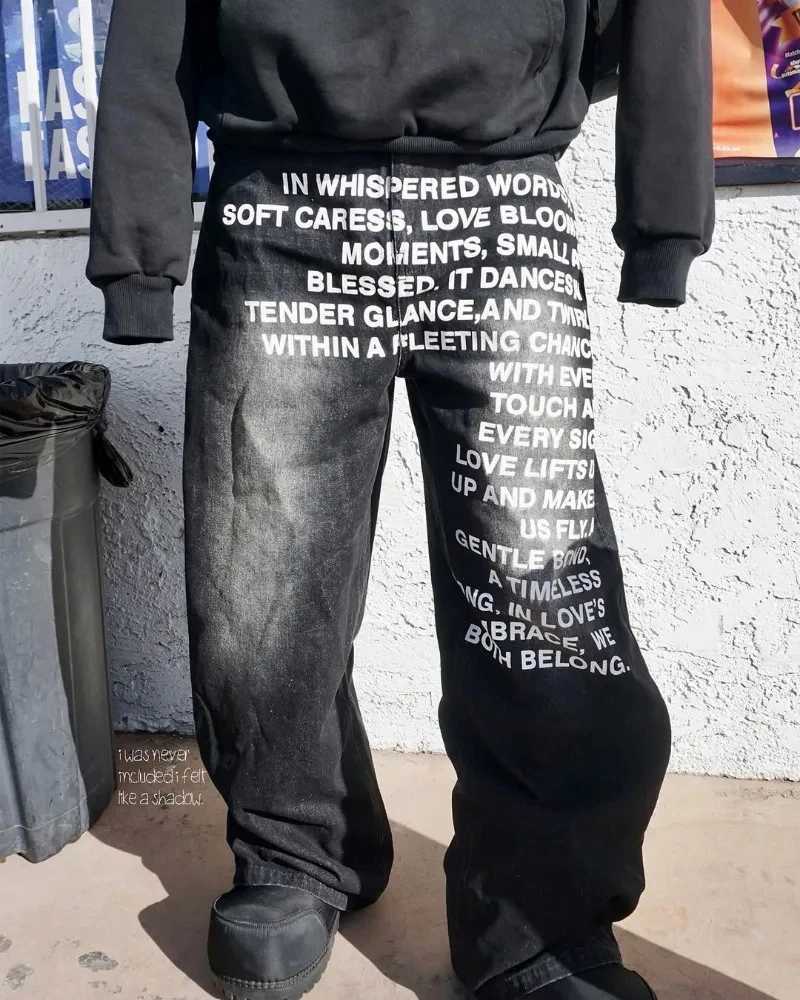 Men's Jeans American Retro Patterned Alphabet Men Jeans Personalized Street Clothing Y2K Goth Men and Women Fashion Casual PantsT261016