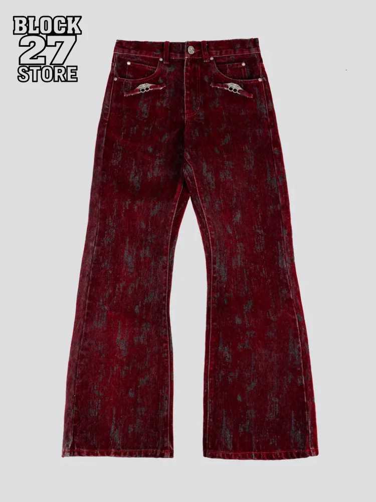 Men's Jeans Mens Jeans American Vintage Flocked Flared Denim Pants Harajuku Unisex Loose Fit High Street Streetwear Ins Style Fashion NewT26101