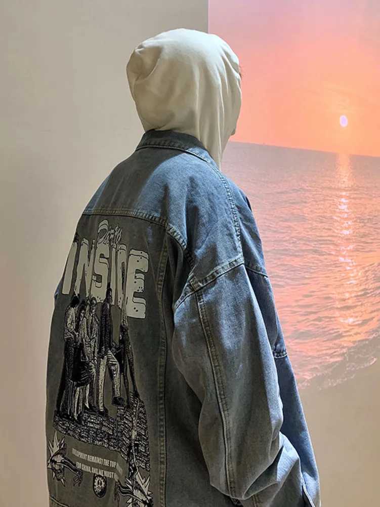 Jackets Hip Hop West Men's Coast Oversize Denim Jacket Men Spring Autumn American High Street Jeans Coat Y2k Harajuku Streetwear Outerwear N261