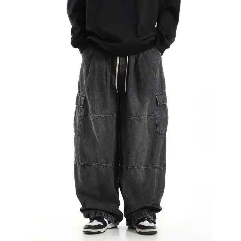 Men's Jeans Y2k Black Baggy Cargo Jeans Trousers Men Streetwear Casual Hippie Jogging Wide Leg Oversize Long Male Denim PantsT261016