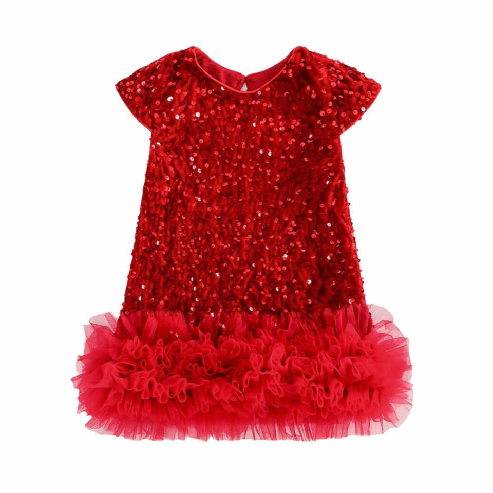 Short New Sleeved Girls Sequined Vest Skirt Fluffy Sparkly Sequin Girls Dress Elegant Mesh Princess Tutu Dress Christmas S261016LVFV