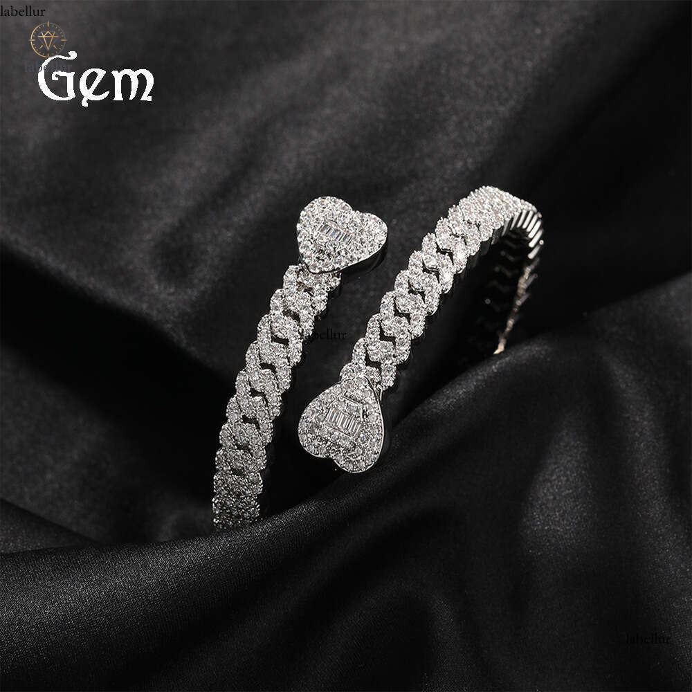 Moissanite Jewelry Hip Hop Open Heart Cuban Bracelet Silver Inlaid Moissanite Personality Niche High-End Full Diamond Jewelry 3