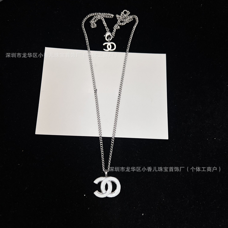 Designer Jewelry White enamel letter necklace, simple and sweet collarbone chain, feminine light earrings, -style brooch, trendy