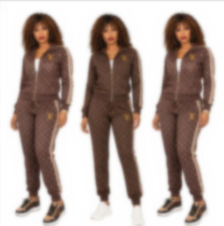 Designer Women brown color Tracksuits Two Piece Set embroidery Long Sleeve jogger jacket Top And Pants Casual 2pcs Outfit Sports Suit Jogging Suits