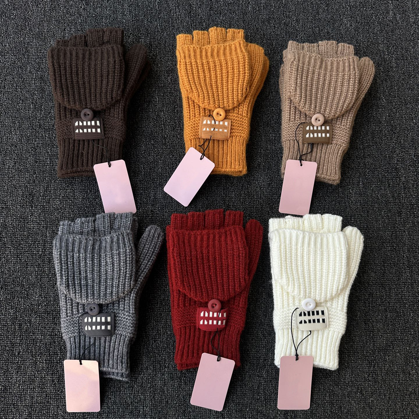 Designer 2026 Nouveau mélange de laine d'hiver Gants sans doigts en tricot Flip Top Mitaines convertibles Bouton côtelé Flap Unisexe Femmes Coule
