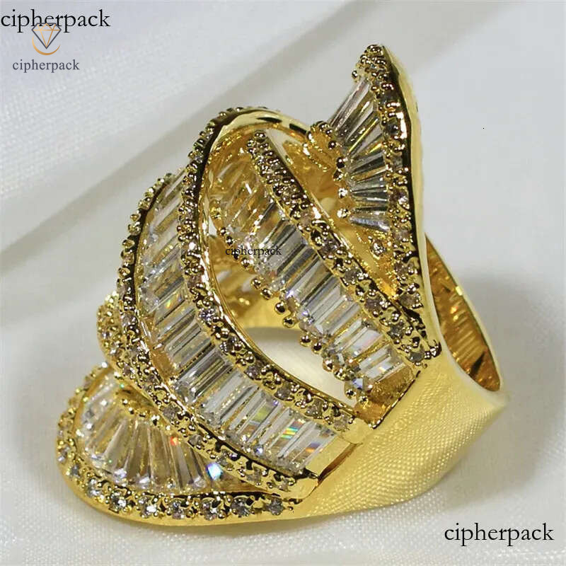 Rulalei Big Across Finger Ring Sterling Sier Gold Fill White 5A Zircon Party Wedding Band Rings For Women Men Handmade Jewelry Gift