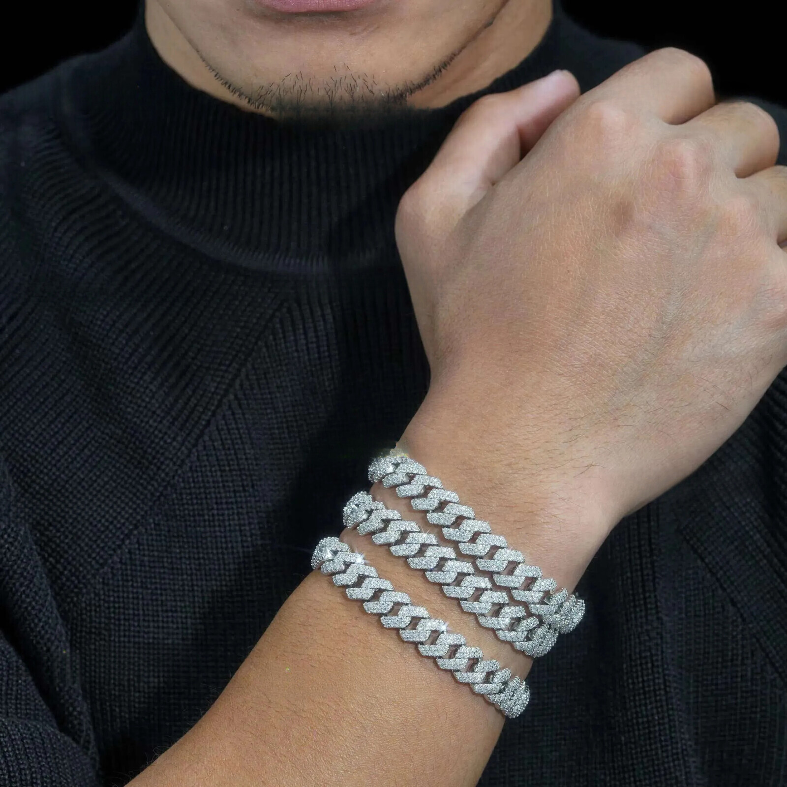 Lanphear 10mm Mossanite Fashion Hip Hop Jewelry Custom Sier Iced Out Moissanite Cuban k Chain Bracelet for Men Women