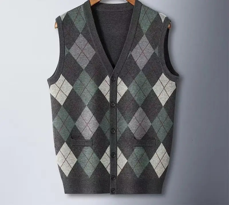 Vest male 100 pure cashmere vest knitted cardigan thickened wool in autumn and winter 260928