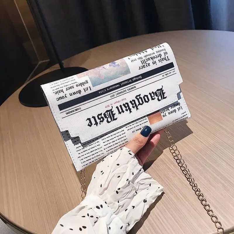 Evening Bags Fashion Korean Version Creative Newspaper Style Shoulder Bag Women's Versatile Crossbody Bag With Chain Design Unique Gift H261016