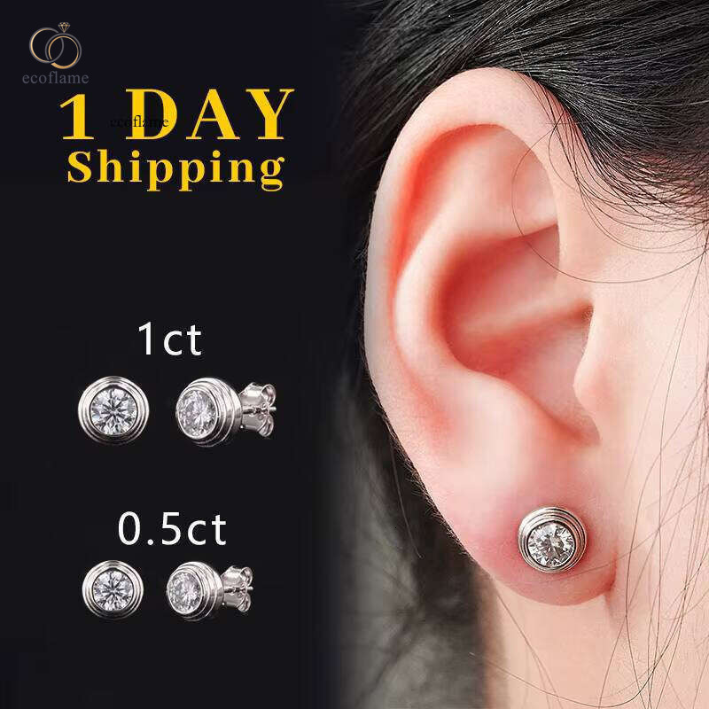 High Quality Sier DEF VVS Claw Set halo Classic Studs Round Cut Loose Gemstones Moissanite Earrings