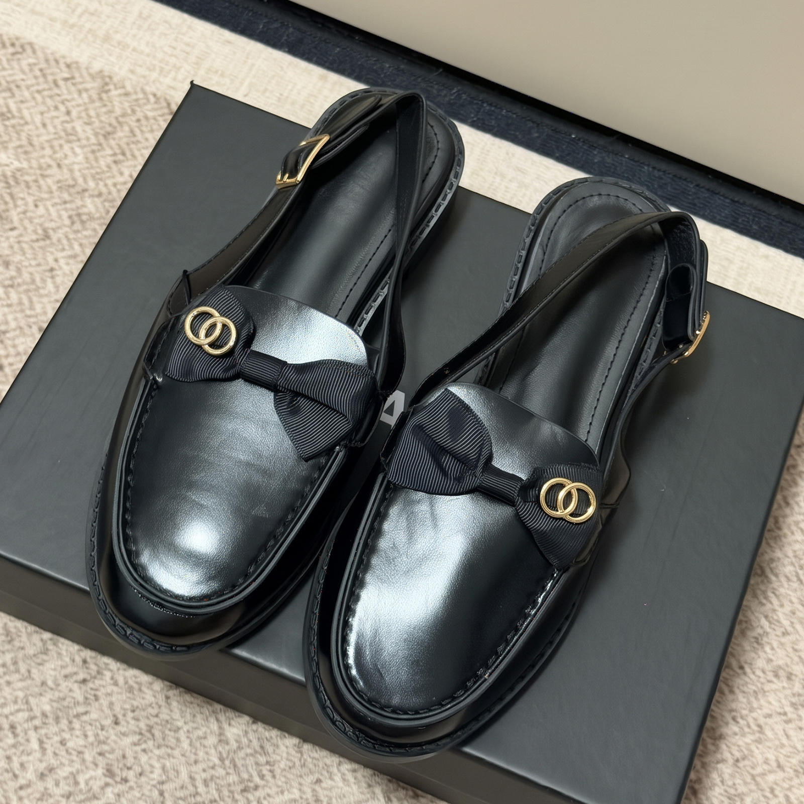 Loafer Designer Slingback CC Loafers Real Leather Open Toe Ballet Loafers Luxury Women Flats Mules Summer Slip-on Sandals Party Dress Shoes Casual s