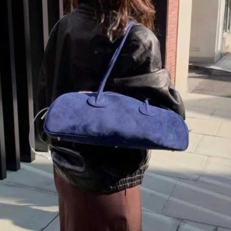 Shoulder Bags JIAERDI Vintage Blue Shoulder Bags Women High Street Suede Surface Chic Casual Handbag Purse Female Retro Underarm Bag Aesthetic X2610
