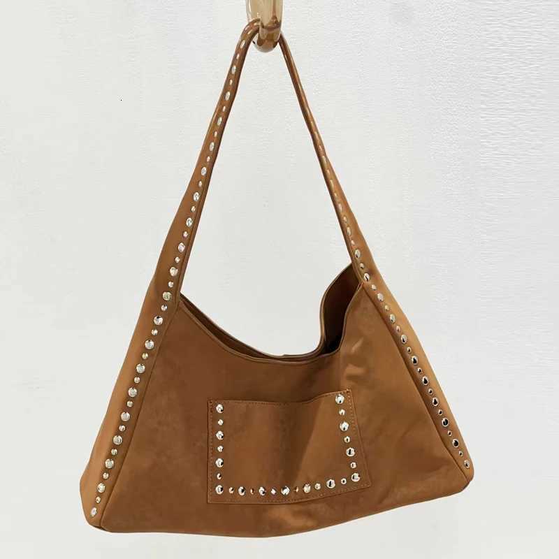 Shoulder Bags Vintage Faux Suede Tote Bags For Women Luxury Designer Handbags Purses 2025 New In Inlaid Rivet Large Capacity Underarm Shoulder X2610
