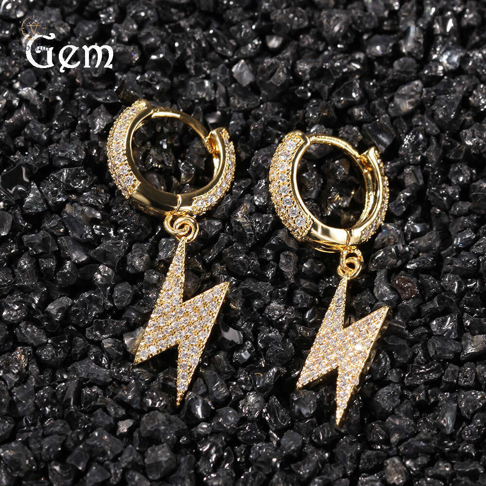 Moissanite Jewelry INS Style Lightning Hip Hop Full Moissanite Simple Personality Hoop Earrings Unisex Studs Factory Direct Sale 0