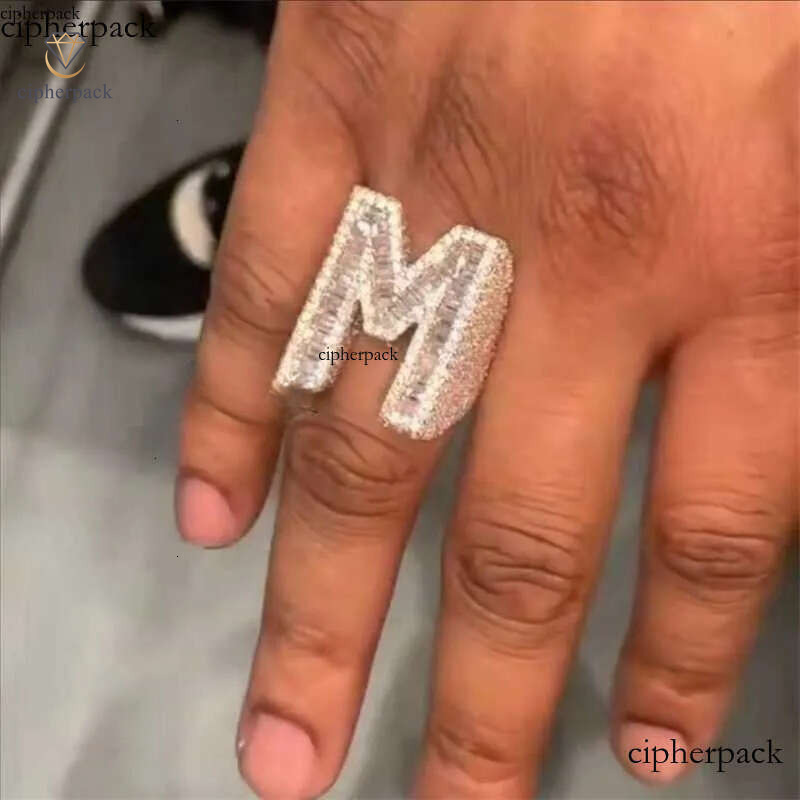Designer Jewelry Customized Personalized Hiphop Fully Iced Out VVS Baguette Moissanite Dia Men Letter Rings 90