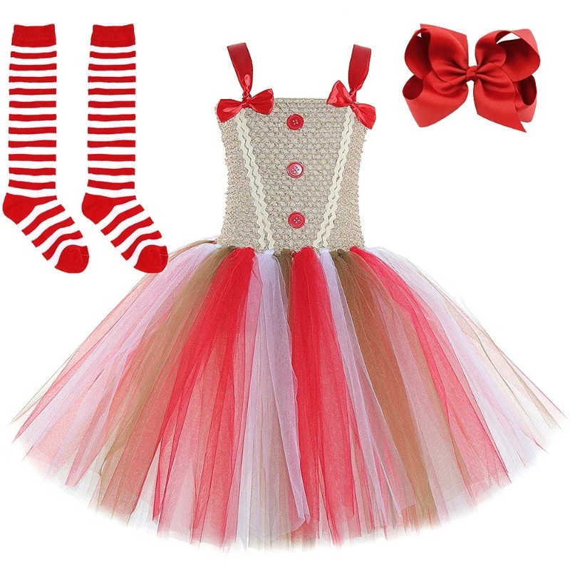 Ginger Cookie Man Outfit Gingerbread Man Costumes for Girls Christmas Ballet Tutus Dress for Kids Children Xmas New Year Clothes S261016UK3C