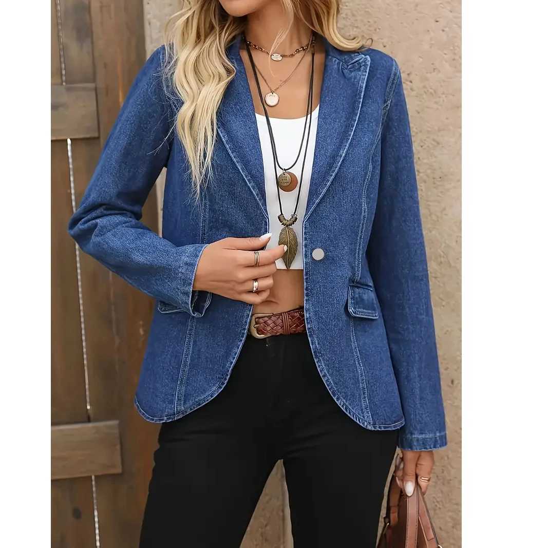 Blazer Men's Denim Jackets Women's Jacket Plus Size Casual Long Sleeve Notched Lapel Single Button Streetwear Fashion for Spring Autumn N2