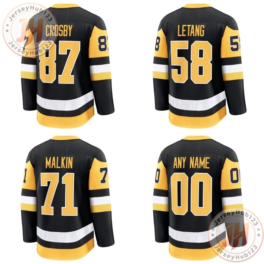 87 Sidney Crosby #71 Evgeni Malkin #58 Kris Letang Men's Embroidery Ice Hockey Jersey Yellow Black Drop Shipping Hockey Uniform