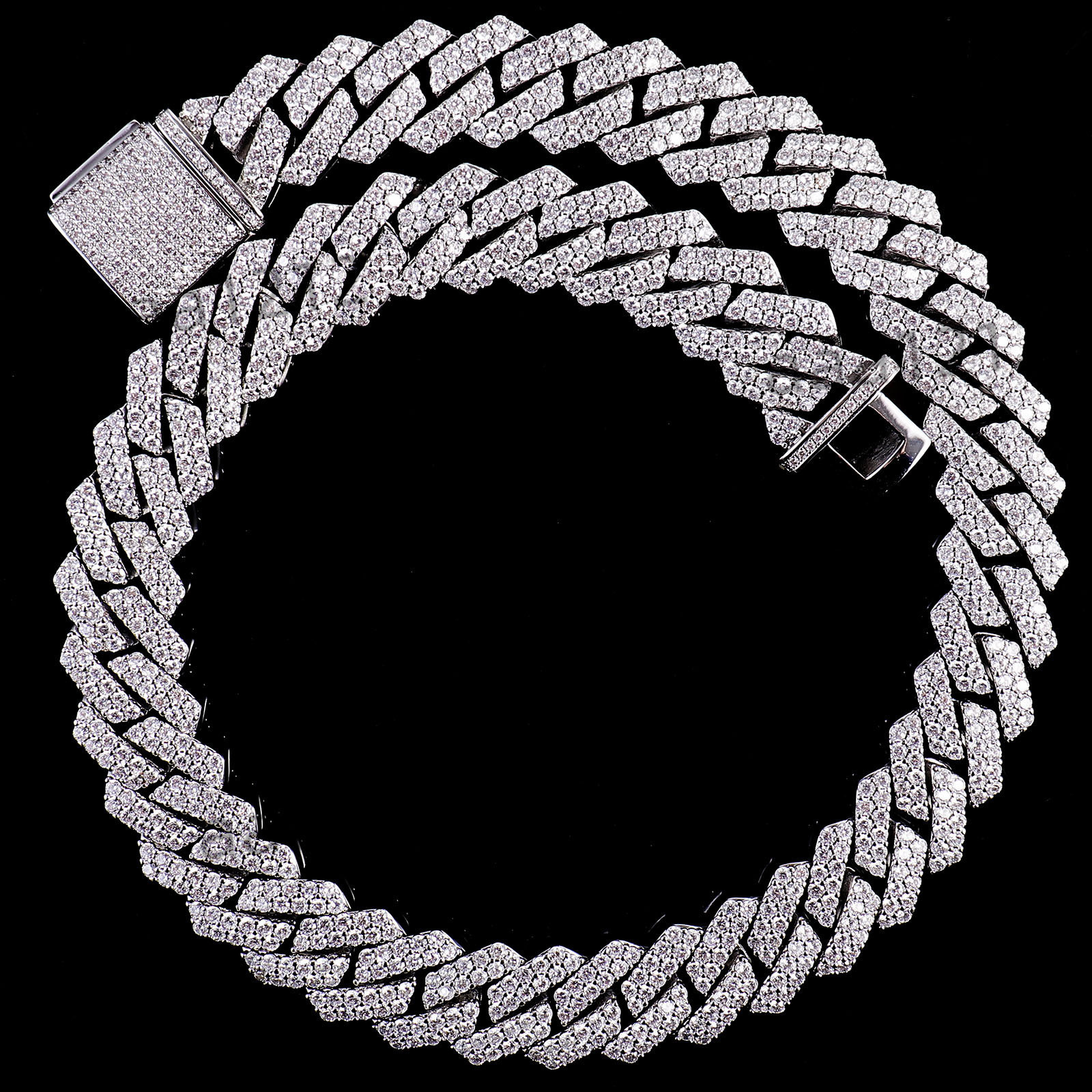 Spot 12mm Full Mosan Cuban Chain 2 Row Stone Hip Hop Trend Children's Sterling Silver Gold Plated Forever Star Third Necklace